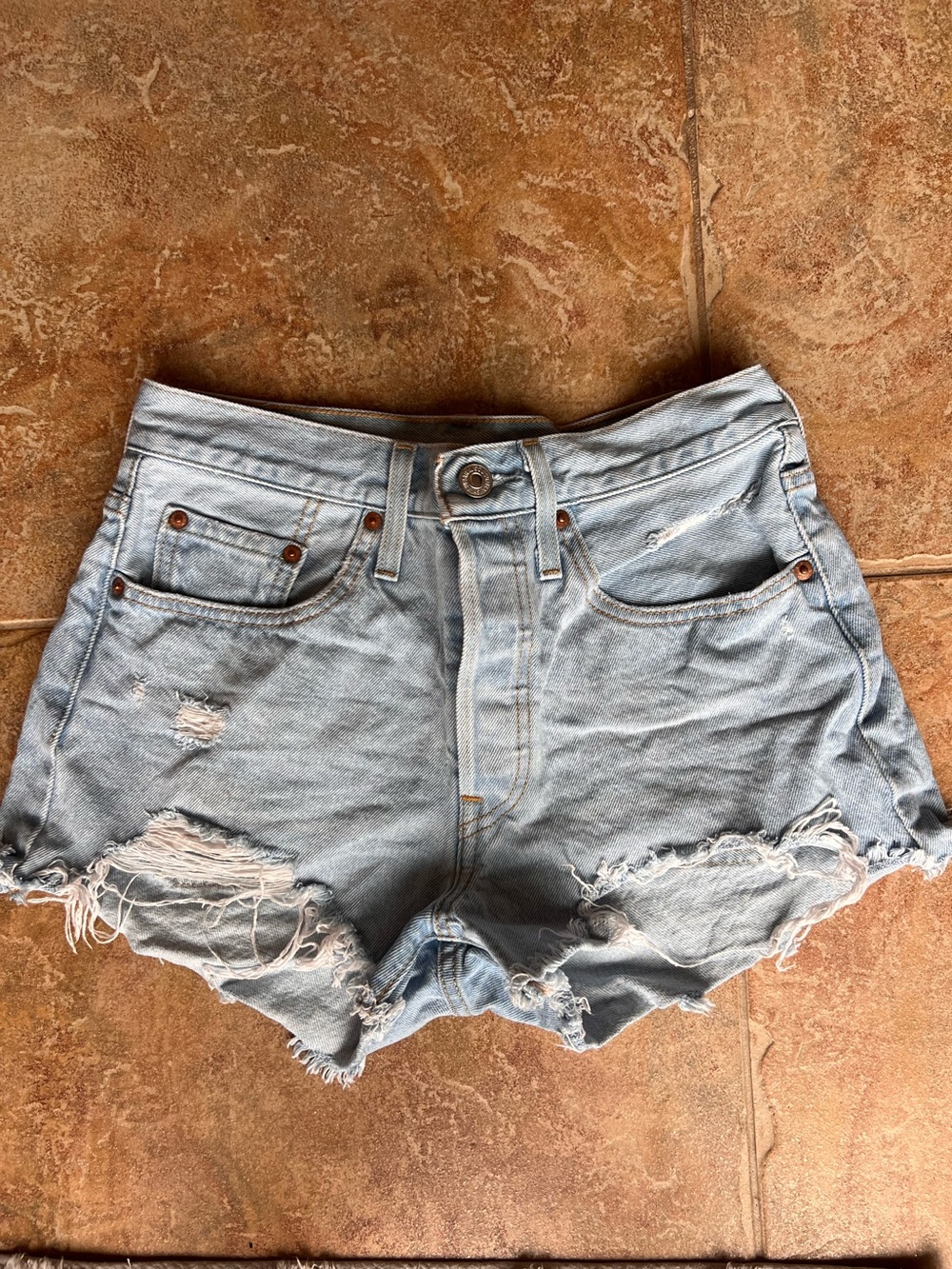 Levi's Light Blue Distressed Denim Cutoff Shorts